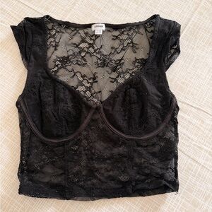 Garage Black Lace V-Neck Top
